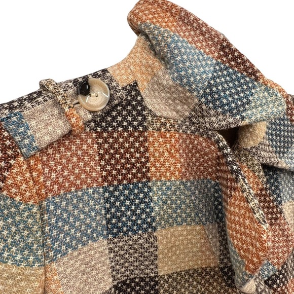 Y2K Coffeeshop Women's Plaid Wool Blend Jacket Belted Retro Button Up Size M - Picture 7 of 9